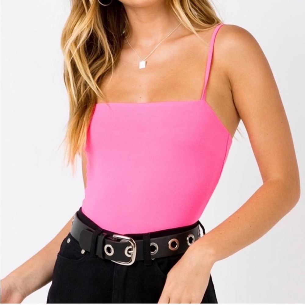 Princess Polly Aarush Bodysuit Neon Pink Adjustable Straps